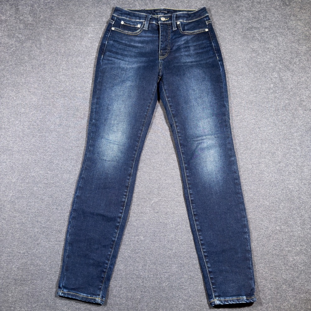 Lucky Brand Jeans Women 4/27 Dark Blue High Rise Skinny Curvy Denim Mom Boho